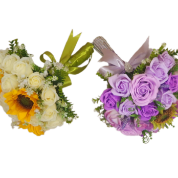 Pachet nuntă – Buchete si lumânări decorate cu flori de mătase și flori de săpun parfumate